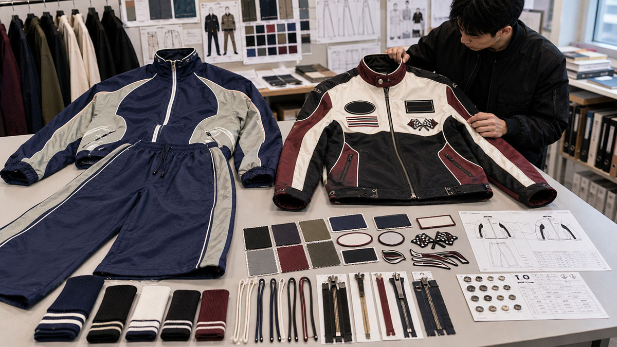 Custom tracksuit and racing jacket development for Fall Winter 2026 streetwear collection