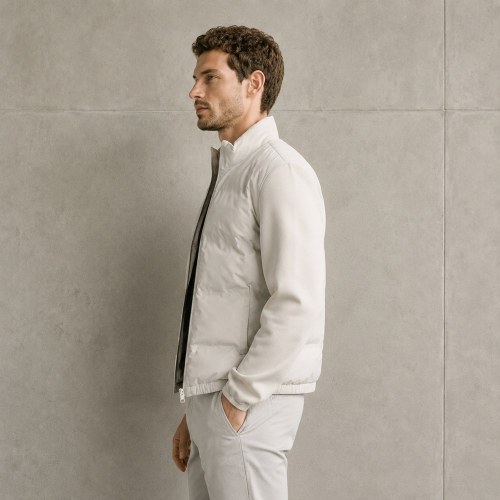 Custom Beige Lightweight Stand Collar Quilted Puffer Jacket