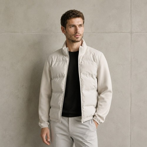 Custom Beige Lightweight Stand Collar Quilted Puffer Jacket