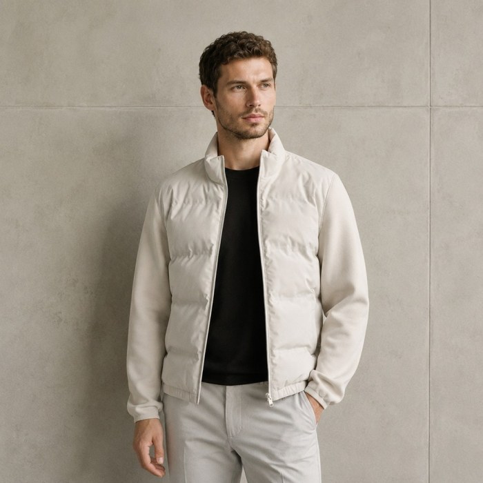 Custom Beige Lightweight Stand Collar Quilted Puffer Jacket
