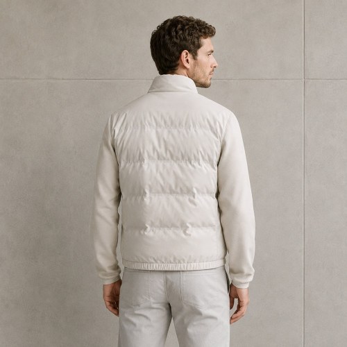 Custom Beige Lightweight Stand Collar Quilted Puffer Jacket