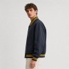 Custom Navy Yellow Stripe Rib Knit Varsity Jacket