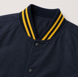 Custom Navy Yellow Stripe Rib Knit Varsity Jacket
