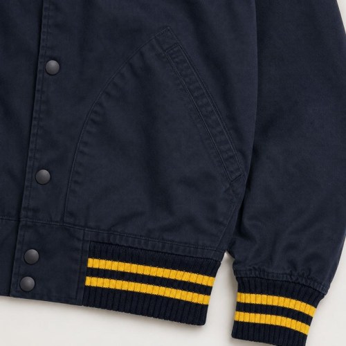 Custom Navy Yellow Stripe Rib Knit Varsity Jacket