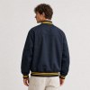 Custom Navy Yellow Stripe Rib Knit Varsity Jacket