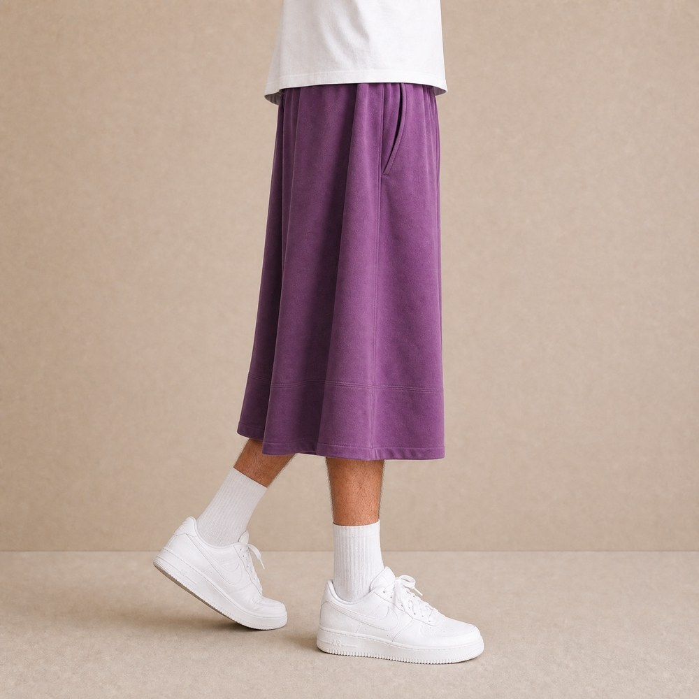 Custom Purple Loose Cotton Fleece Sweat Shorts