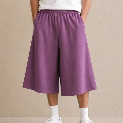 Custom Purple Loose Cotton Fleece Sweat Shorts