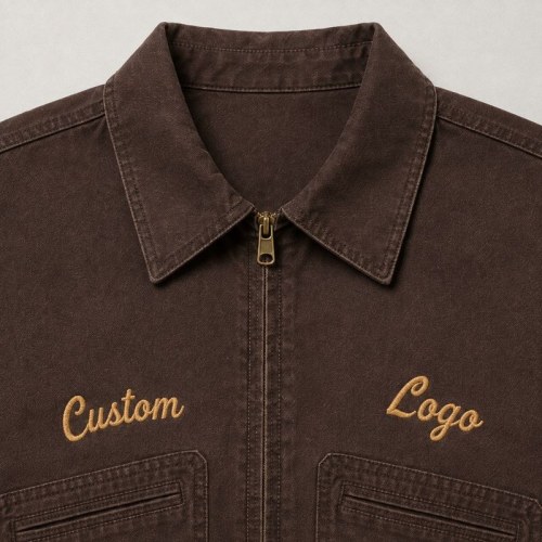 Custom Brown Cotton Canvas Embroidered Work Jacket