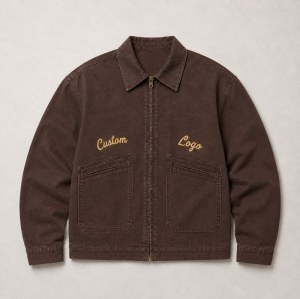 Custom Brown Cotton Canvas Embroidered Work Jacket