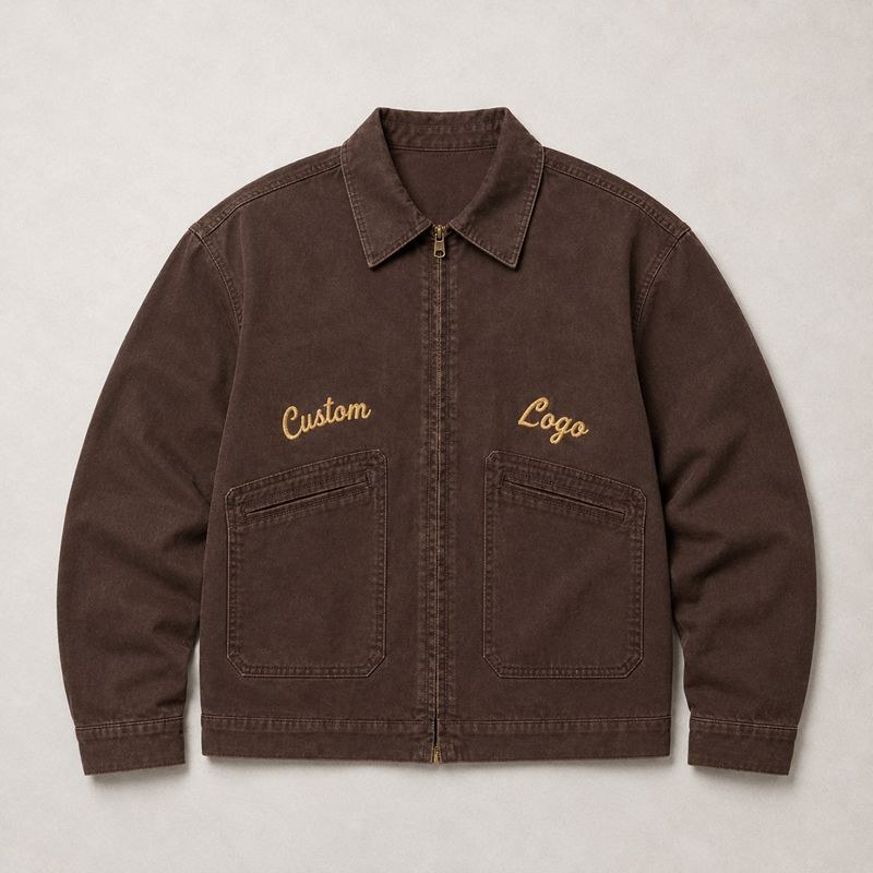 Custom Brown Cotton Canvas Embroidered Work Jacket