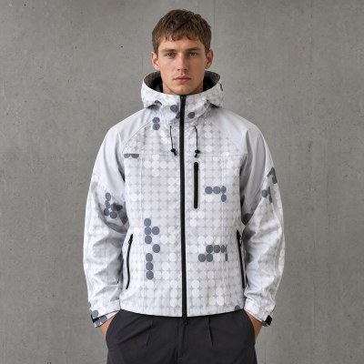 Custom White Grey Polka Dot Print Hooded Windbreaker Jacket
