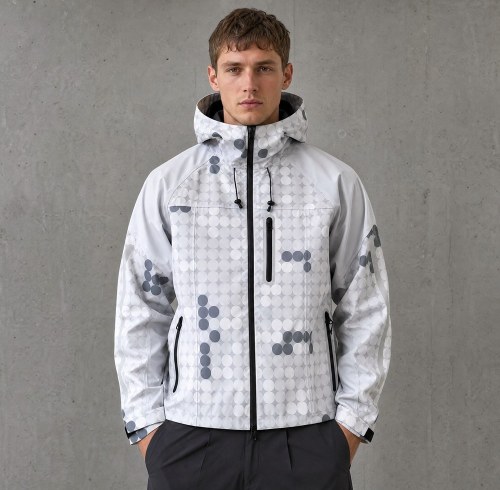 Custom White Grey Polka Dot Print Hooded Windbreaker Jacket