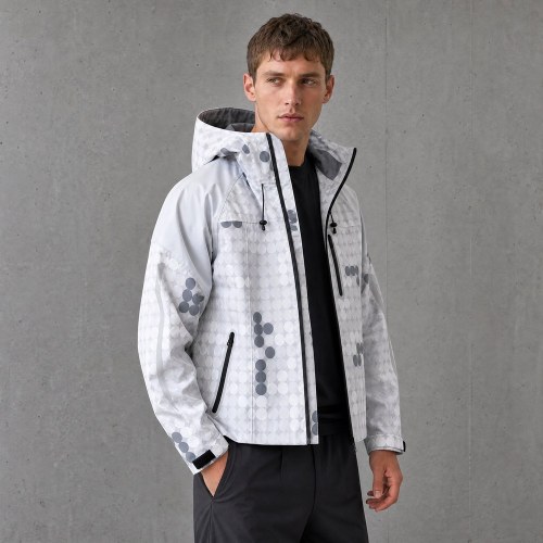 Custom White Grey Polka Dot Print Hooded Windbreaker Jacket