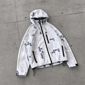 Custom White Grey Polka Dot Print Hooded Windbreaker Jacket