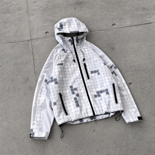 Custom White Grey Polka Dot Print Hooded Windbreaker Jacket