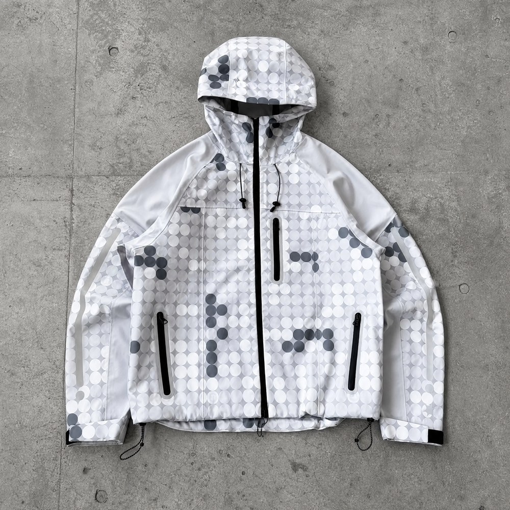 Custom White Grey Polka Dot Print Hooded Windbreaker Jacket