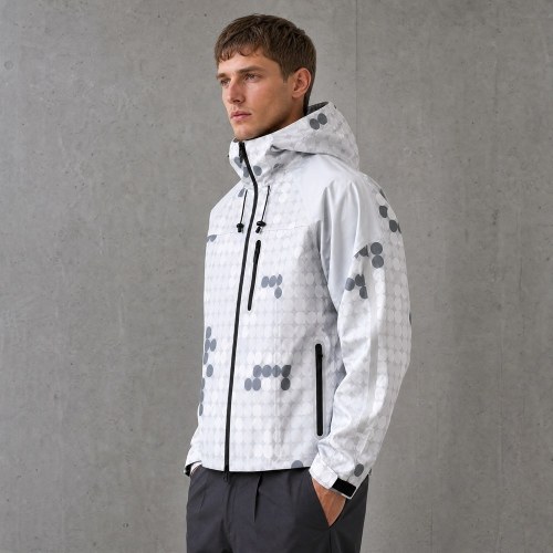 Custom White Grey Polka Dot Print Hooded Windbreaker Jacket