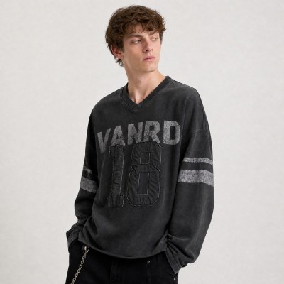 Custom Black Distressed Long Sleeve Football Jersey