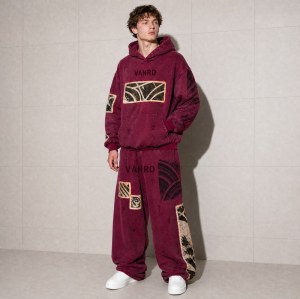 Custom Burgundy Washed Distressed Graphic Fleece Tracksuit