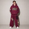 Custom Burgundy Washed Distressed Graphic Fleece Tracksuit