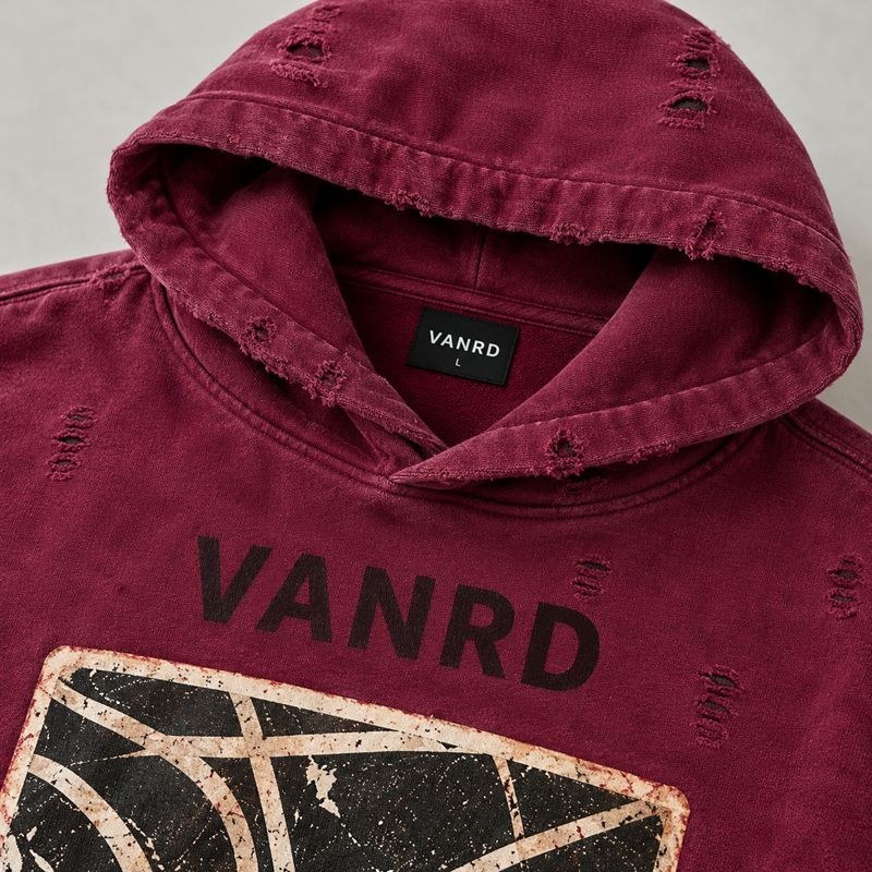 Custom Burgundy Washed Distressed Graphic Fleece Tracksuit