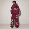Custom Burgundy Washed Distressed Graphic Fleece Tracksuit