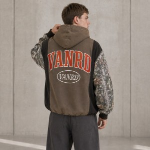 Custom Brown Camouflage Paneling Pullover Hoodie