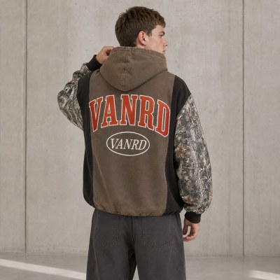 Custom Hoodie in Brown Camo with Paneling and Oversized Fit