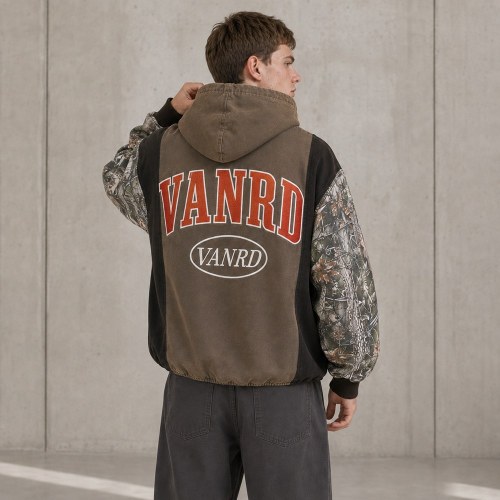 Custom Brown Camouflage Paneling Pullover Hoodie