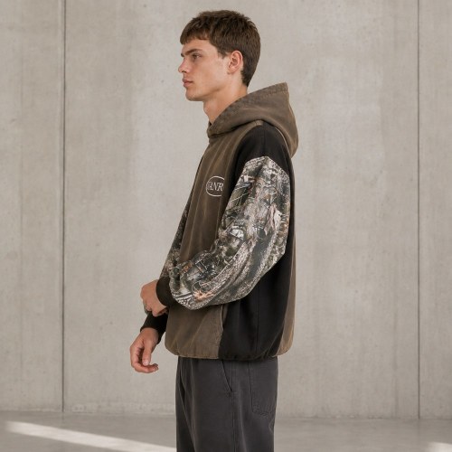 Custom Brown Camouflage Paneling Pullover Hoodie