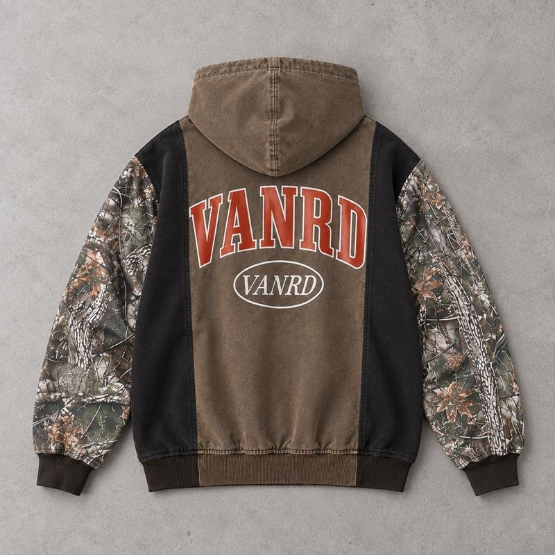 Custom Brown Camouflage Paneling Pullover Hoodie