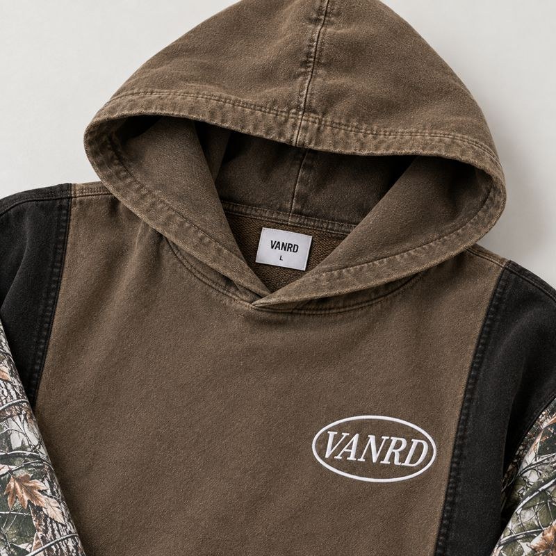 Custom Brown Camouflage Paneling Pullover Hoodie