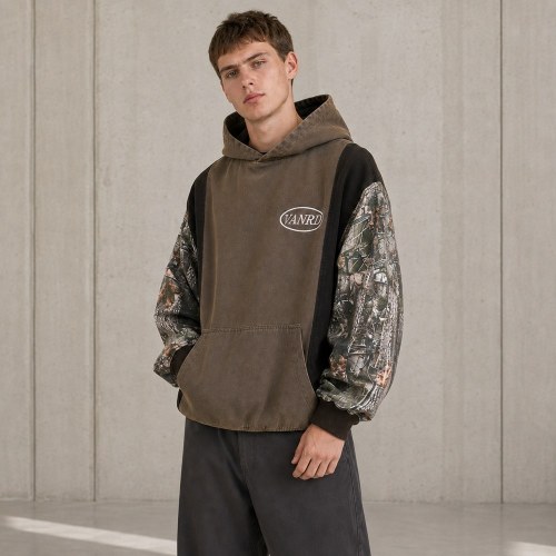 Custom Brown Camouflage Paneling Pullover Hoodie