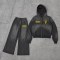 Custom Charcoal Washed Distressed Zip Up Fleece Tracksuit