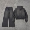 Custom Charcoal Washed Distressed Zip Up Fleece Tracksuit