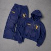 Custom Navy Blue Logo Zip Up Fleece Tracksuit