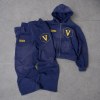 Custom Navy Blue Logo Zip Up Fleece Tracksuit