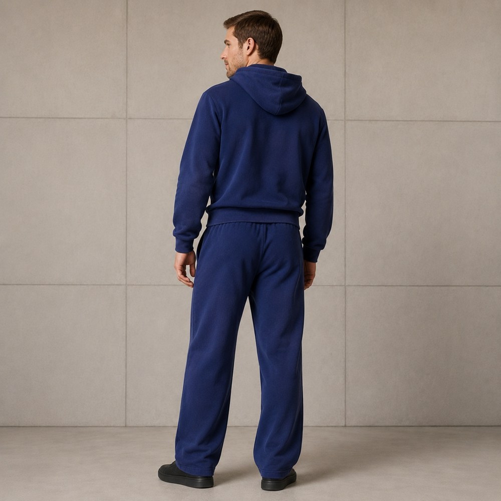 Custom Navy Blue Logo Zip Up Fleece Tracksuit