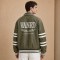 Custom Olive Green PU Leather White Stripe Varsity Jacket