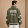 Custom Olive Green PU Leather White Stripe Varsity Jacket