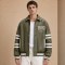 Custom Olive Green PU Leather White Stripe Varsity Jacket