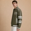 Custom Olive Green PU Leather White Stripe Varsity Jacket