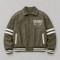 Custom Olive Green PU Leather White Stripe Varsity Jacket