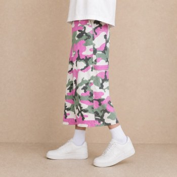 Custom Pink Green Camouflage Wide Leg Cargo Pants