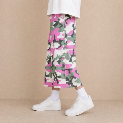 Custom Cargo Pants in Pink Green Camo with a Wide Leg Cut