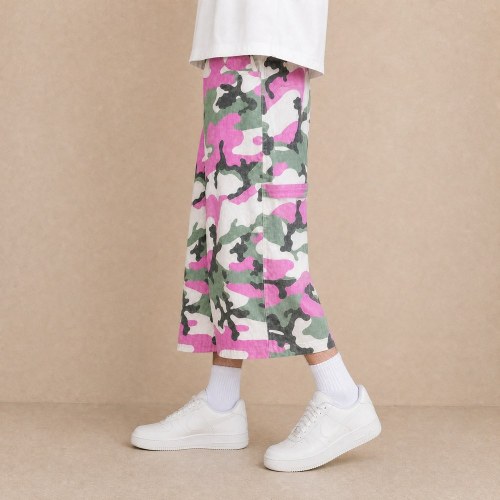 Custom Pink Green Camouflage Wide Leg Cargo Pants