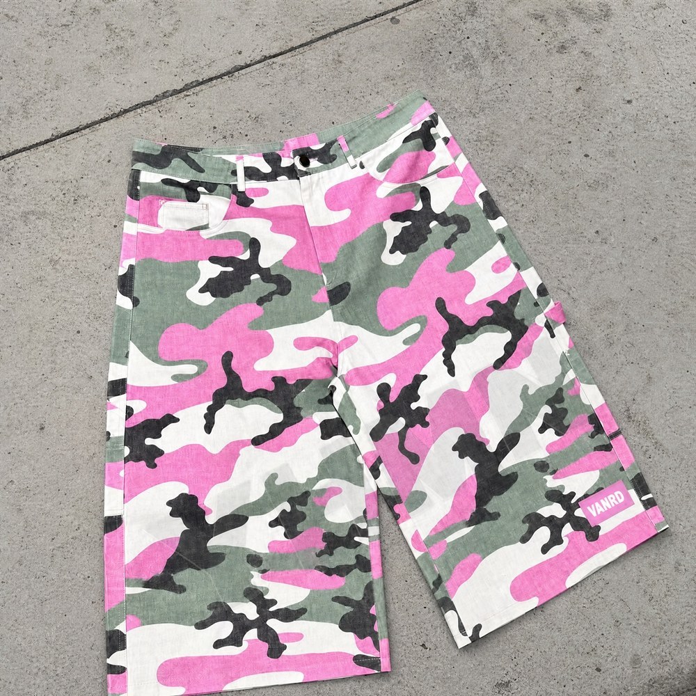 Custom Pink Green Camouflage Wide Leg Cargo Pants