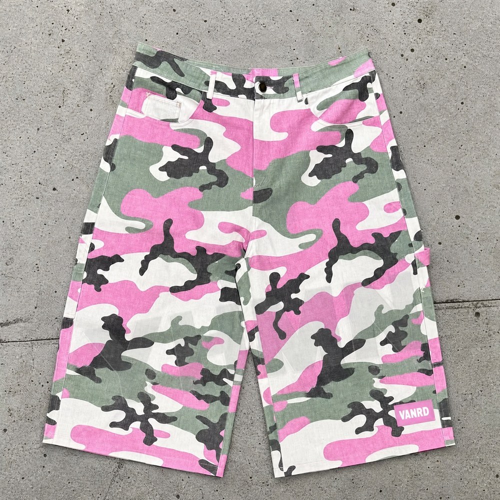 Custom Pink Green Camouflage Wide Leg Cargo Pants