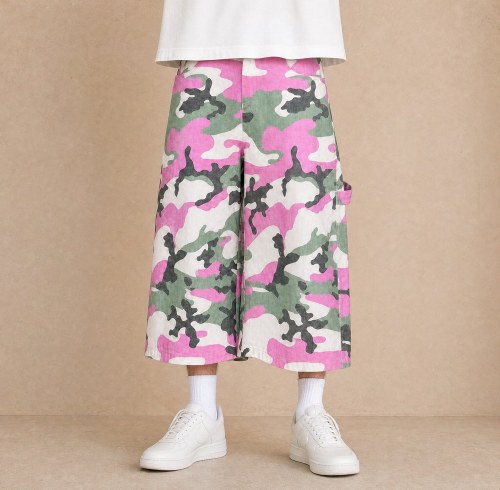 Custom Pink Green Camouflage Wide Leg Cargo Pants