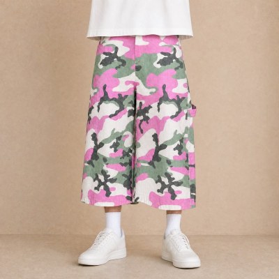 Custom Pink Green Camouflage Wide Leg Cargo Pants